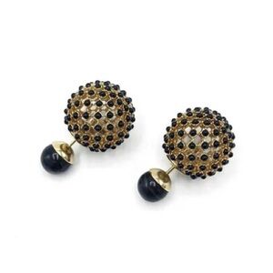 Dior tribal Tribales Black and Gold Stud Earrings round mini pearls tribal
